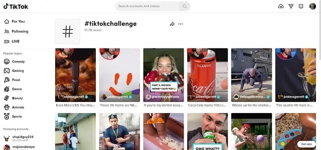 #TikTokChallenge screenshot da TikTok