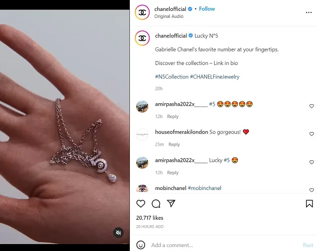 Screenshot von Chanel Instagram posten 