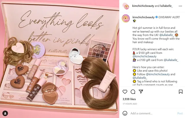 @kimchichicbeauty Instagram Werbegeschenk Bildschirmfoto