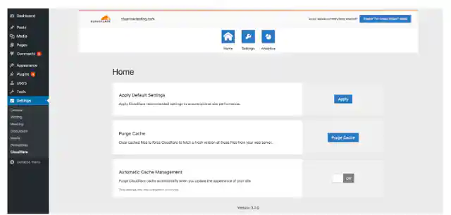 Screenshot Cloudflare WordPress Plugin