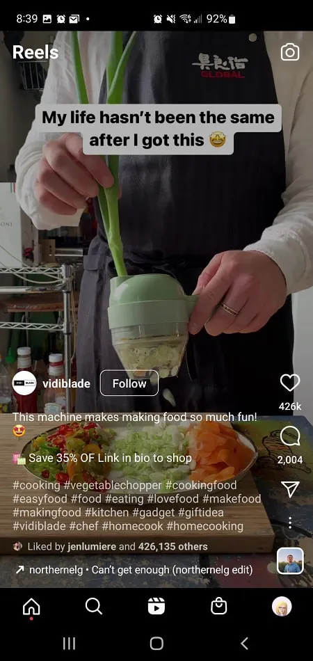Capture d'écran des hashtags des moulinets Instagram de @vidiblade