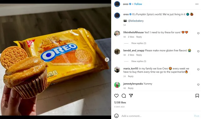 Capture d'écran d'un post Instagram d'Oreo 
