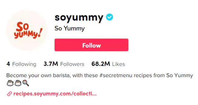 @soyummy Schermata della biografia TikTok