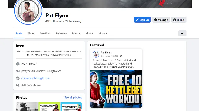Capture d'écran de la page d'entreprise de Pat Flynn sur Facebook avec un article vedette