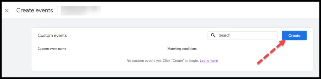 Clicking create to create a custom event - step 2.
